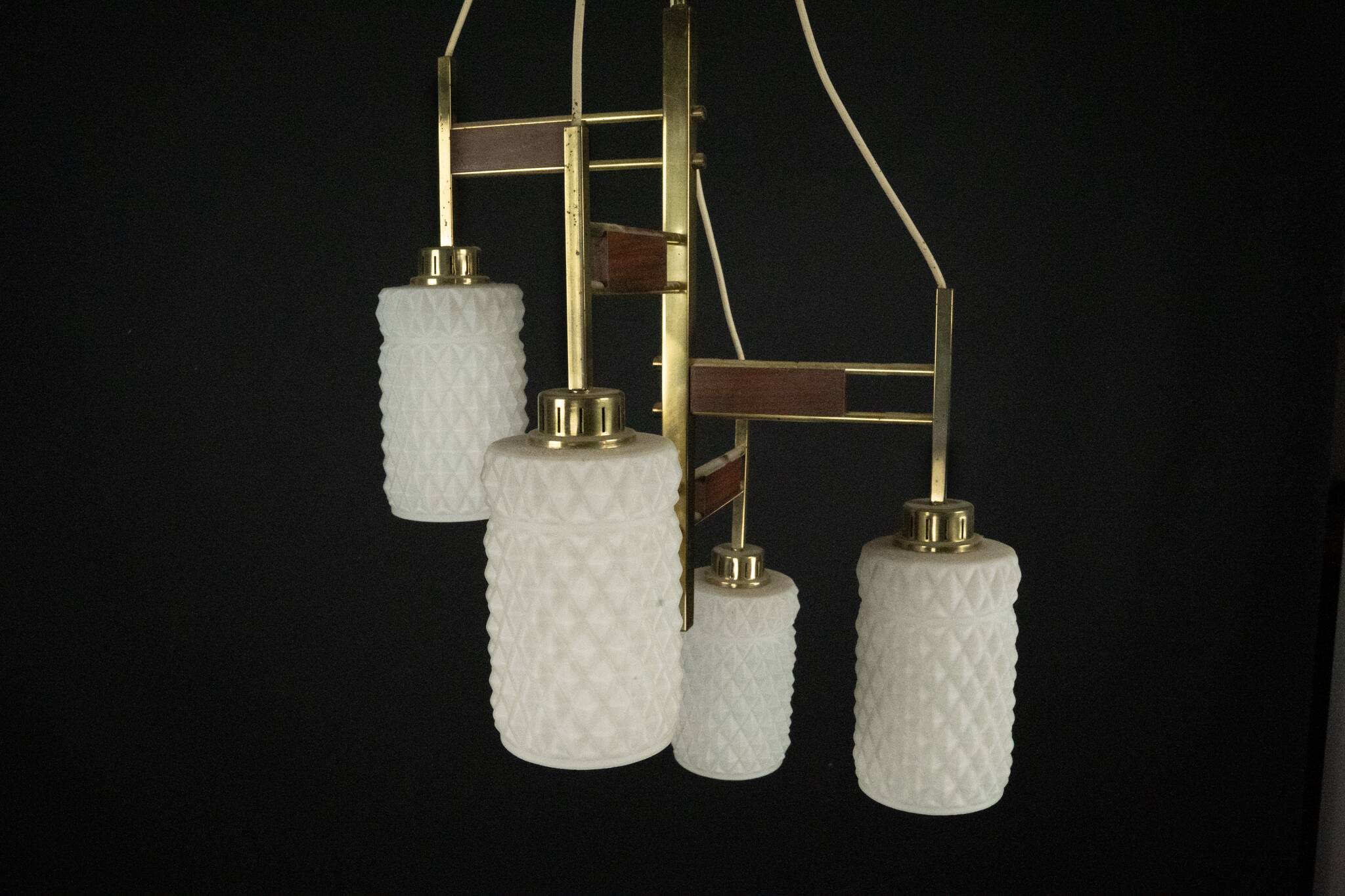 Mid-Century Modern Brass & Glass Chandelier