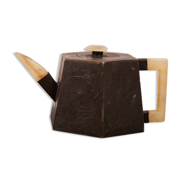 Antique Chinese teapot – 19th century – Yixing & jade