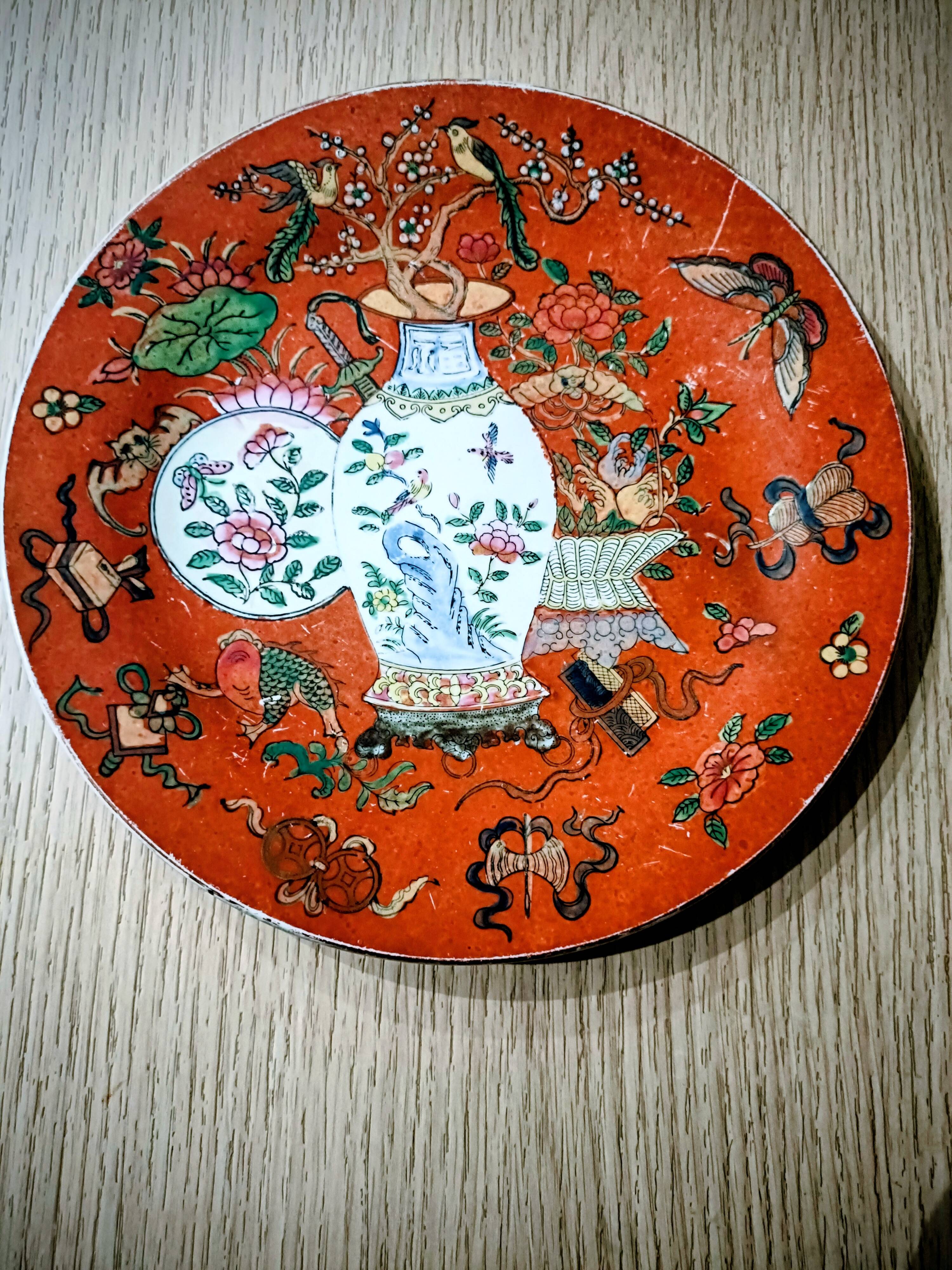 Antique cloisonné porcelain plate