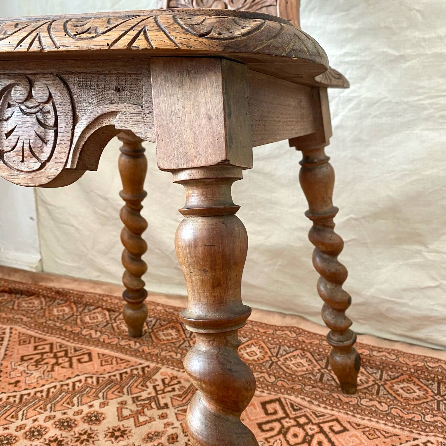 Antique Alsatian chair in carved wood