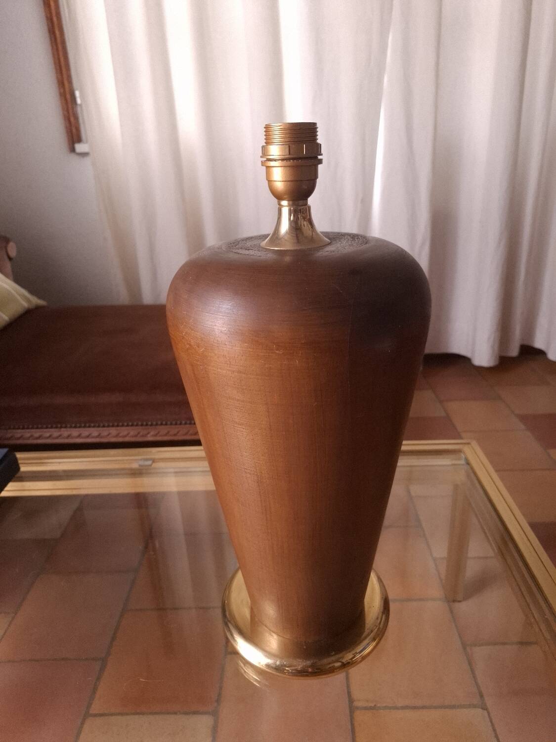 80s wood and brass lamp base