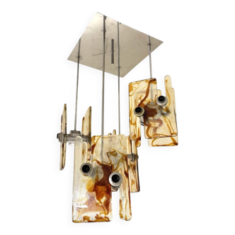 Modernist Murano Glass and Steel 16-Light Chandelier by Angelo Brotto, 1970s