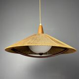 Large Mid-Century Teak and Sisal Cord Pendant from Temde Leuchten, 1960s