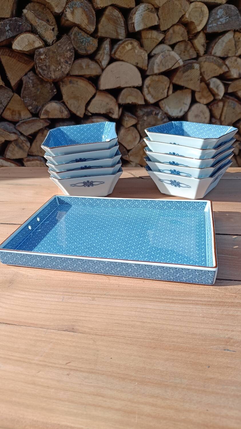 Asian set of platter and ten ramekins