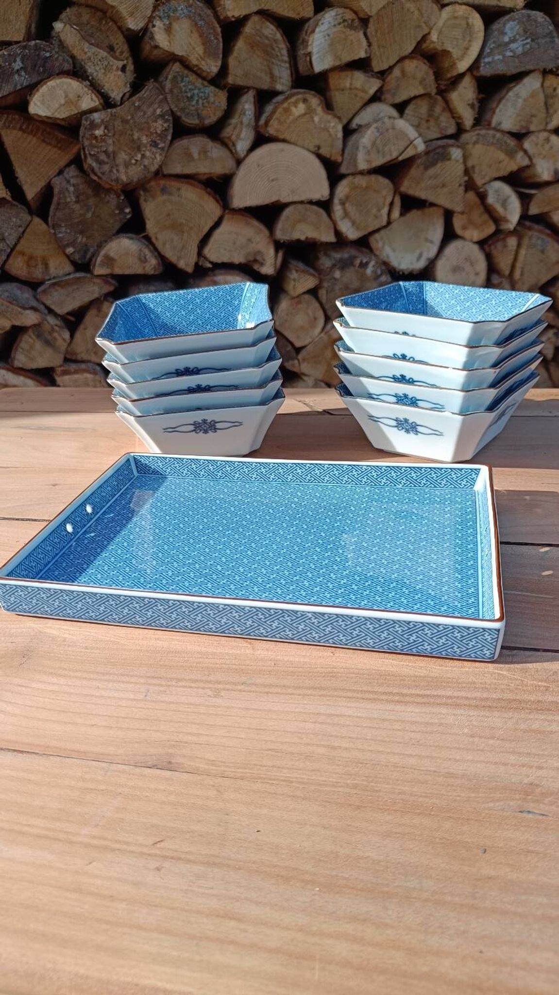 Asian set of platter and ten ramekins
