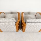 Set of 2 bamboo and rattan fauteuils with graphic fabric