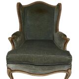 Armchair Louis XV " Shepherdess " Blue Velvet 19th century