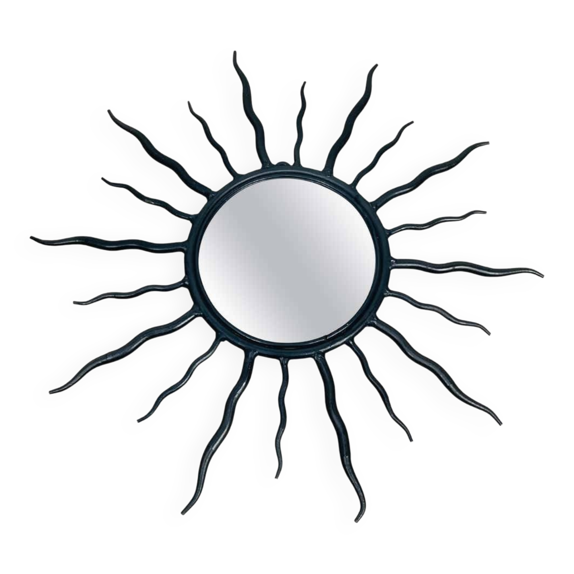 Sun mirror, wrought iron, brutalist design, 1970s.