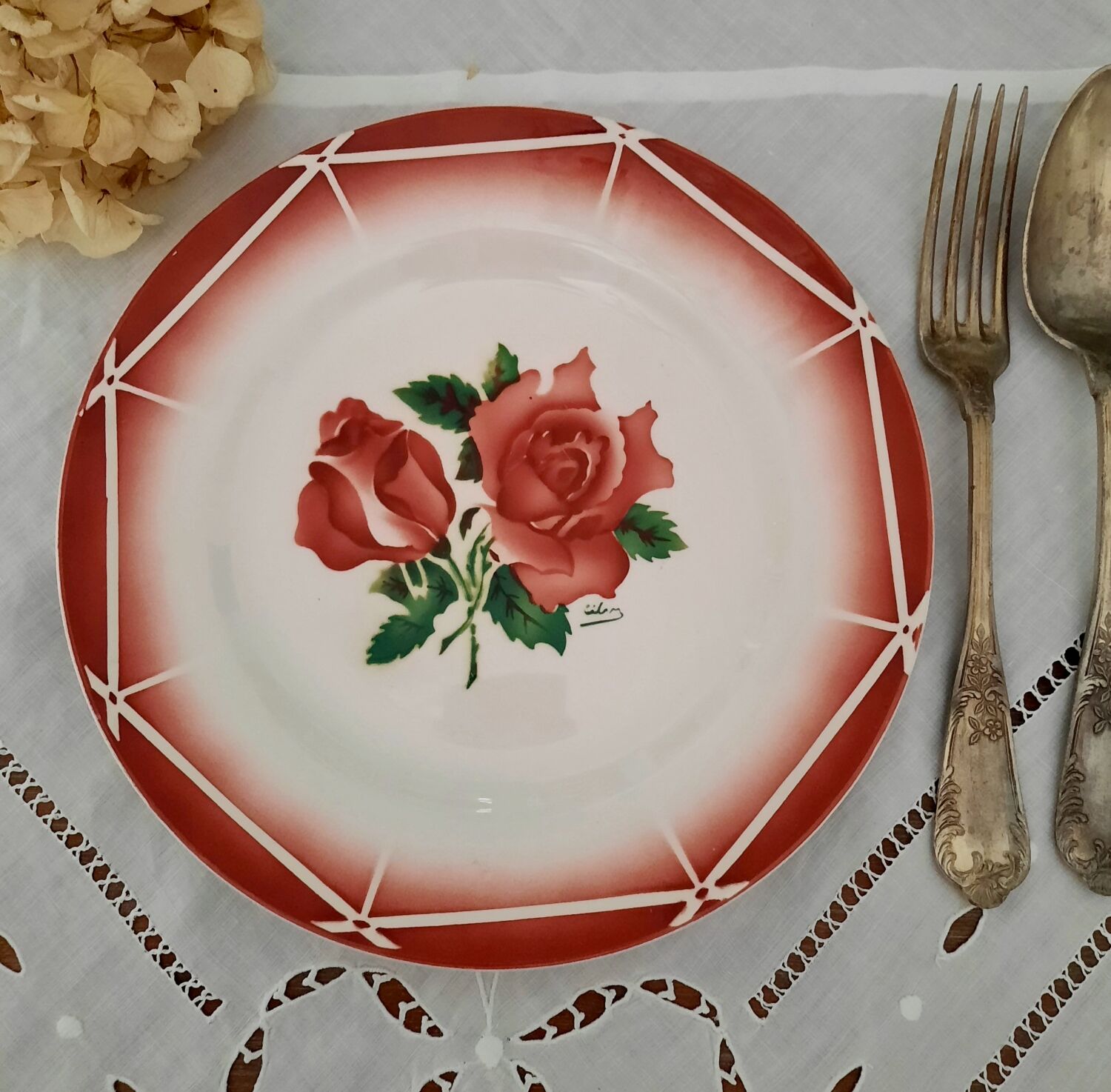 6 old flat plates mismatched in earthenware