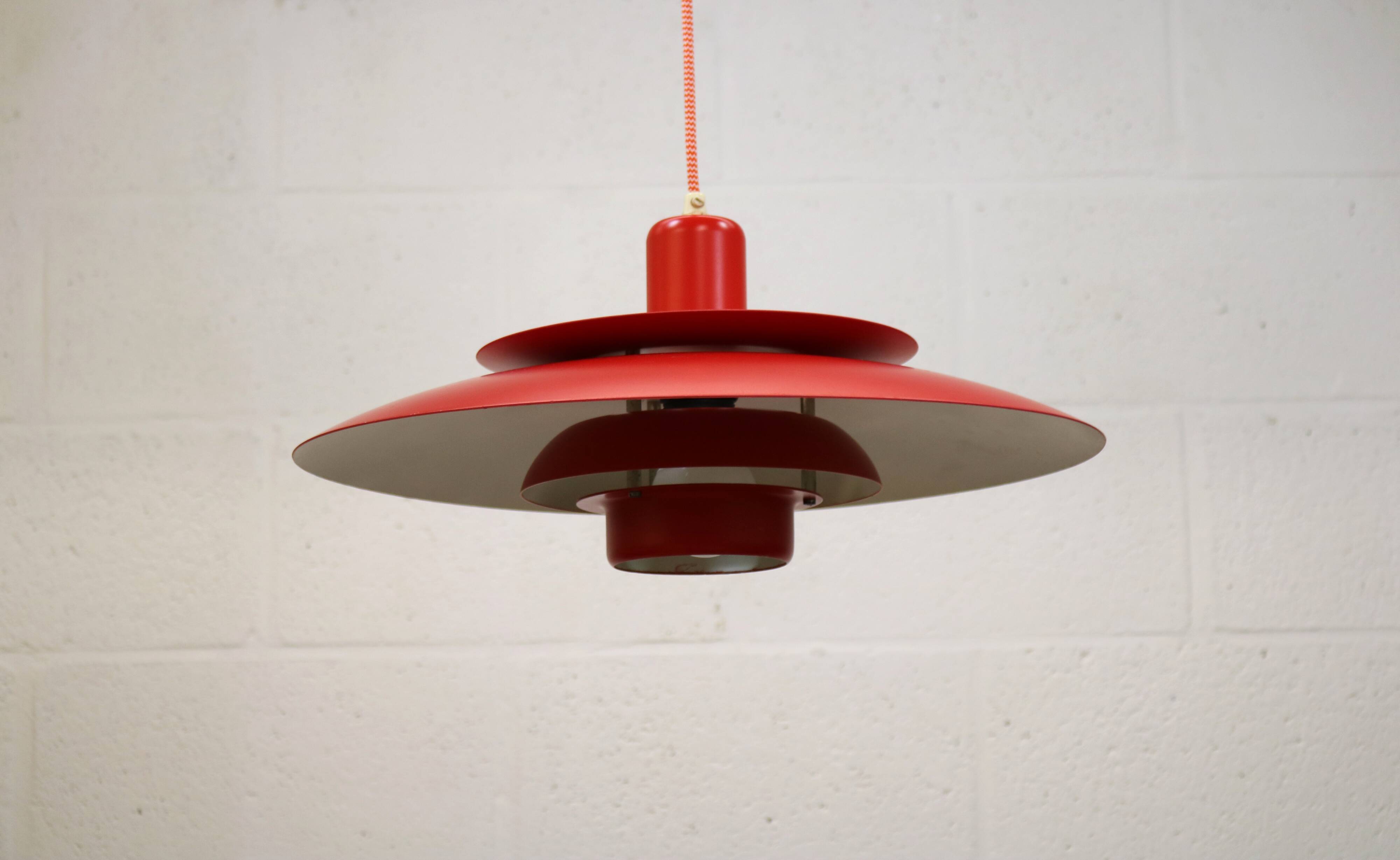 Red vintage Jeka Metaltryk lamp - Danish Modern Design