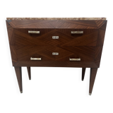 Art Deco chest of drawers with cut sides in mahogany veneer, 20th century