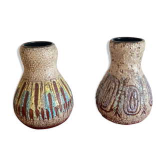 Pair of ceramic vases Accolay vintage africanist decoration 1960