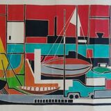 Gouache on paper signed mid-20th century boats port 1959