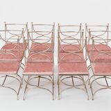 Maison Jansen rare set of 12 steel brass pink velvet chairs 1960