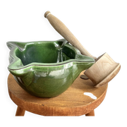 Ceramic mortar and wooden pestle