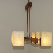Super Retro 1960s Scandinavian Style 6 Light Teak Bass & Perspex Chandelier