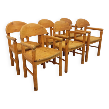 Set of 6 vintage Scandinavian armchairs by Rainer Daumiller in pine from the 1960s.