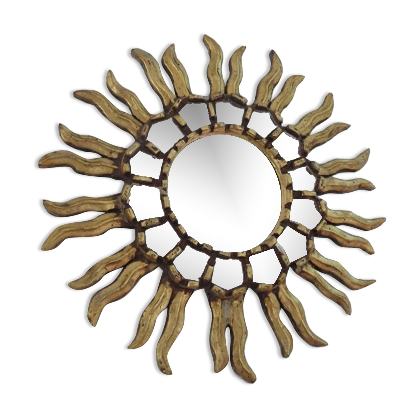 Miroir soleil en bois doré avec incrustations 35cm