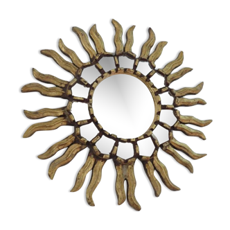 Sun mirror in gilded wood with inlays