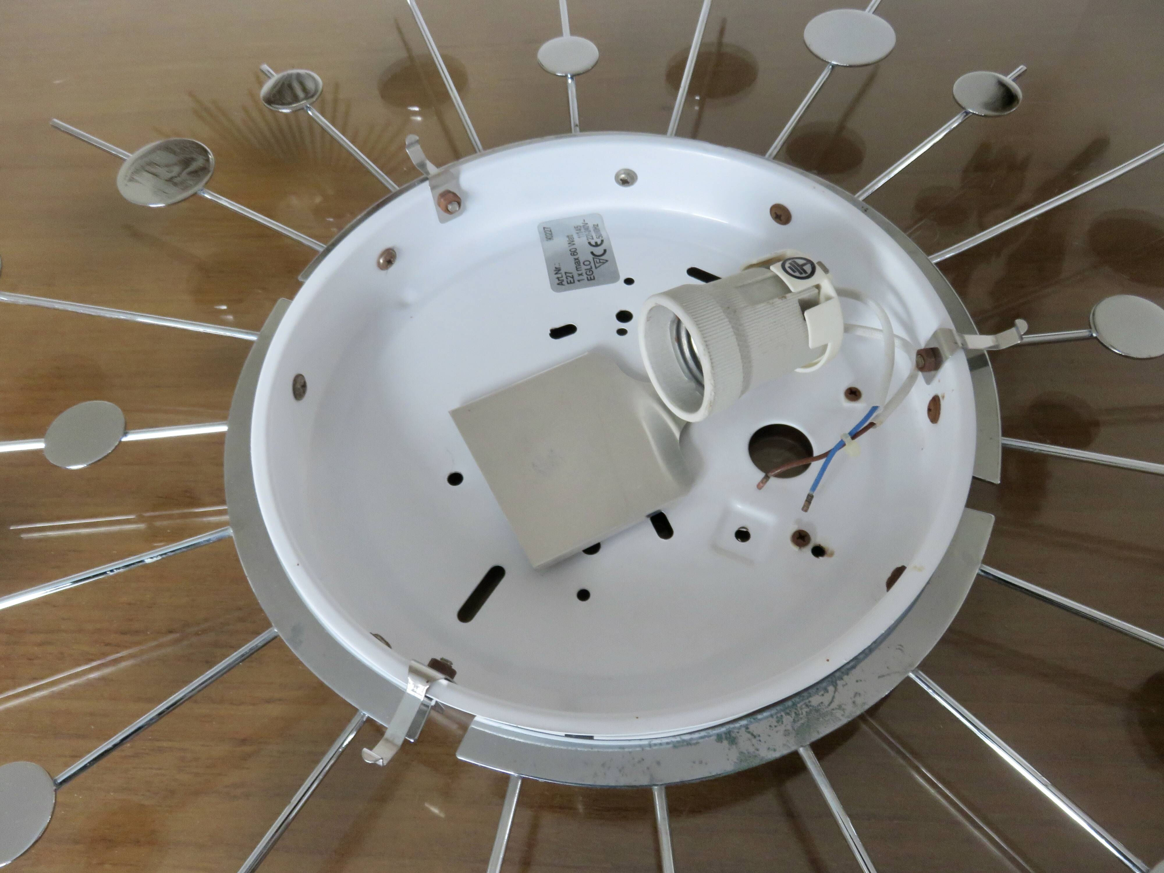 "Sun" wall lamp in chrome metal and frosted glass 80s 90s