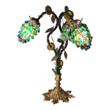 Original murano lamp in gilded bronze and metal with three lights, murano glass tulips 58x42