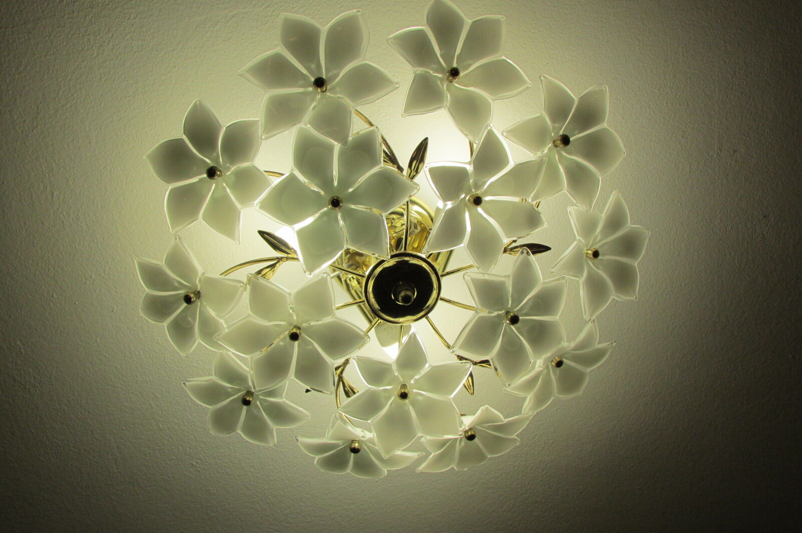 Murano Glass and Golden Brass ceiling lamp, 1970s