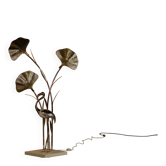 Large brass flamingo floor lamp with sculptural Ginkgo leaves, 1970s