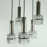 1960s mid century PENDANT LIGHT 5-light cascading lamp faceted glass and chrome