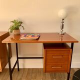 lacquered wood desk and black steel legs design from the 60s and 70s