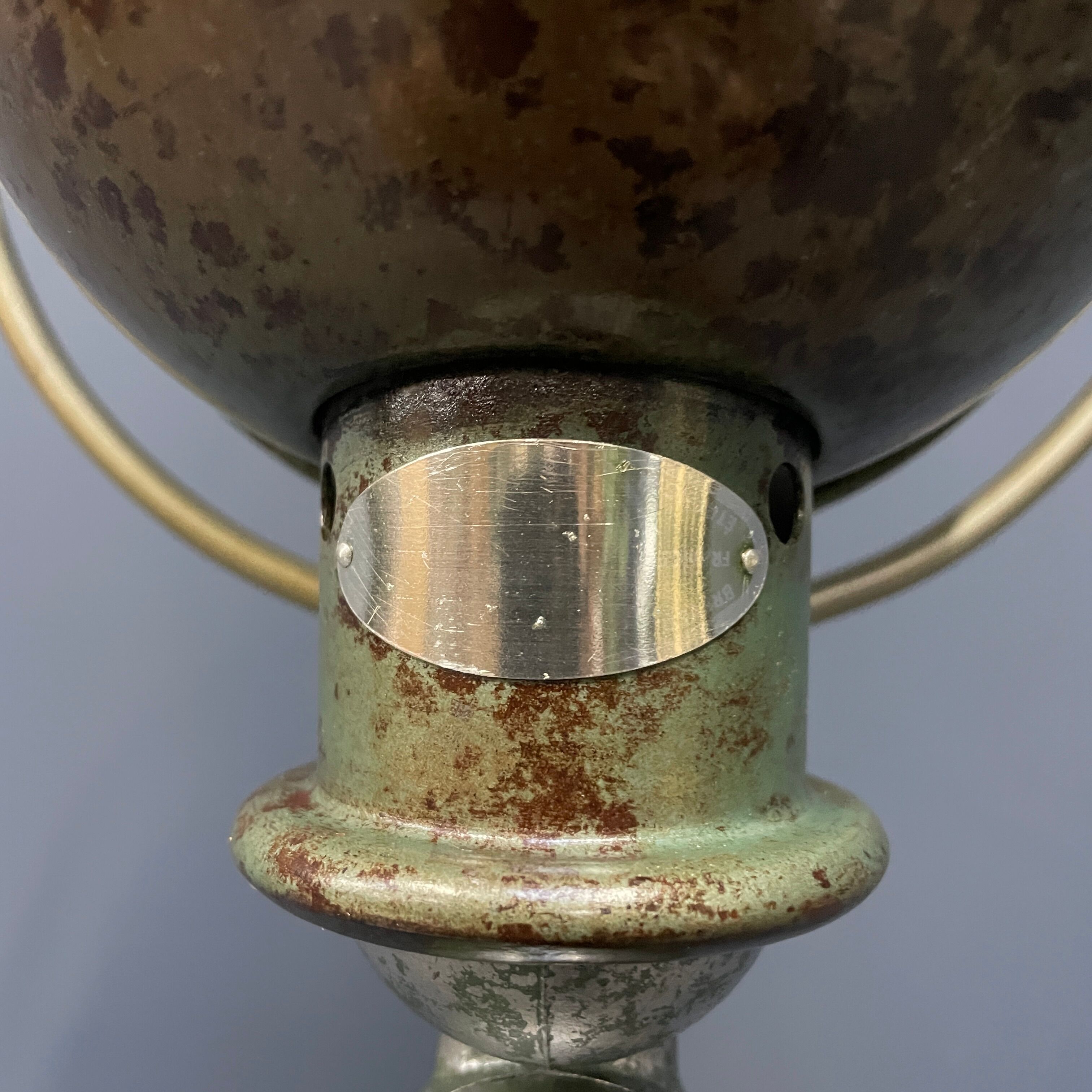 3 arm vespa green patina Jieldé lamp on cast iron base