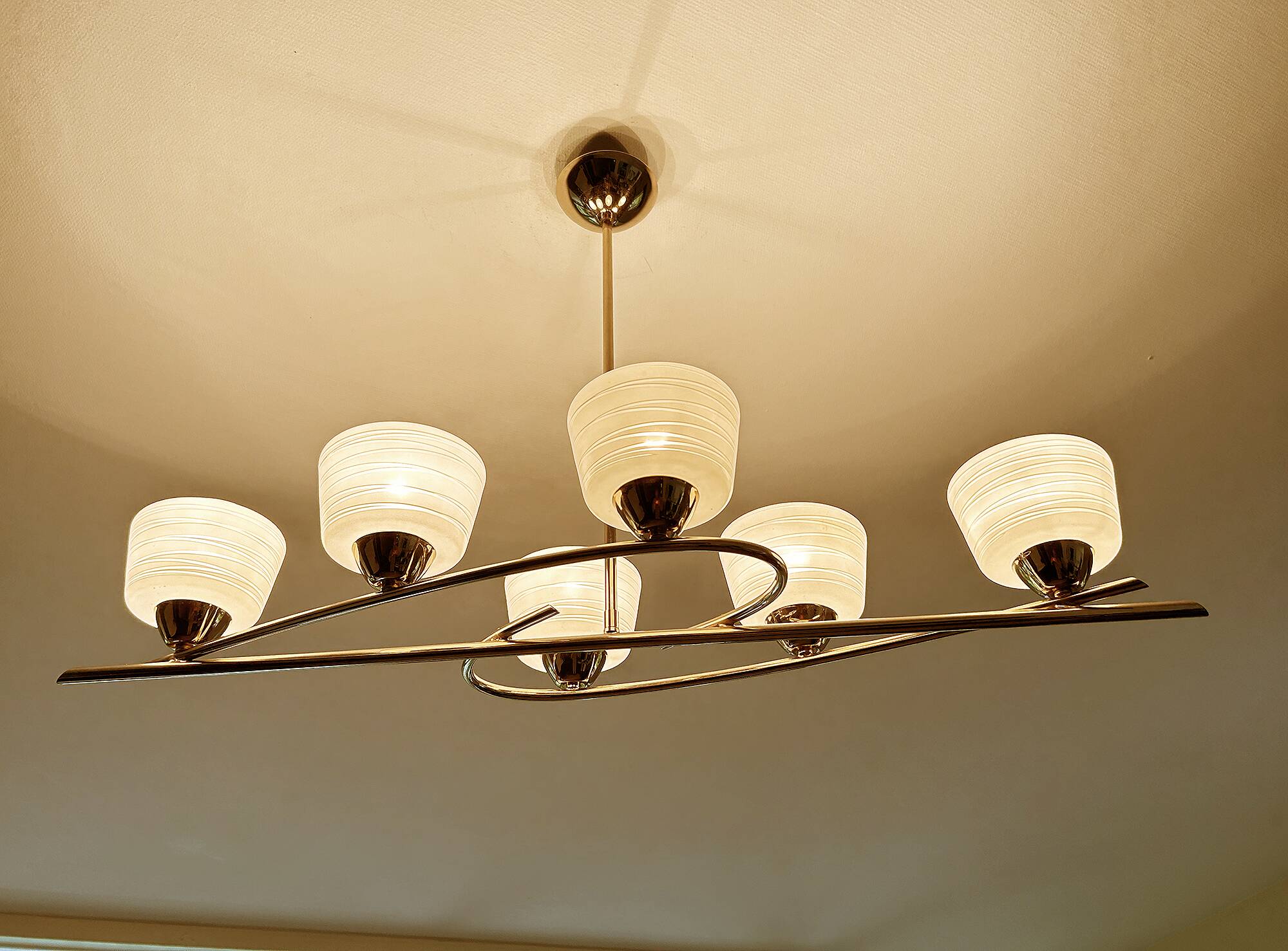 Large Vintage Glass Brass Pendant Light