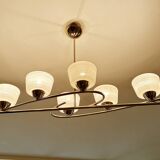 Large Vintage Glass Brass Pendant Light