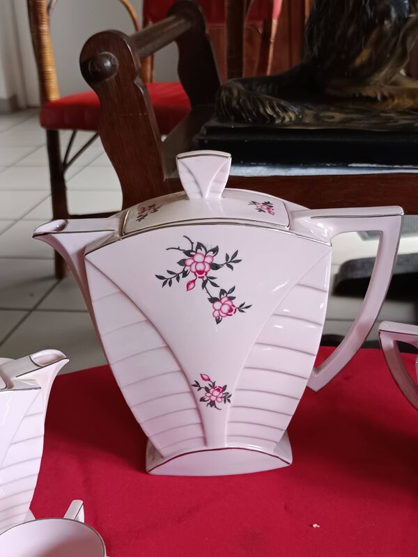 Service à café rose Art Déco Victoria Porzellan Bohême – 12 tasses – années