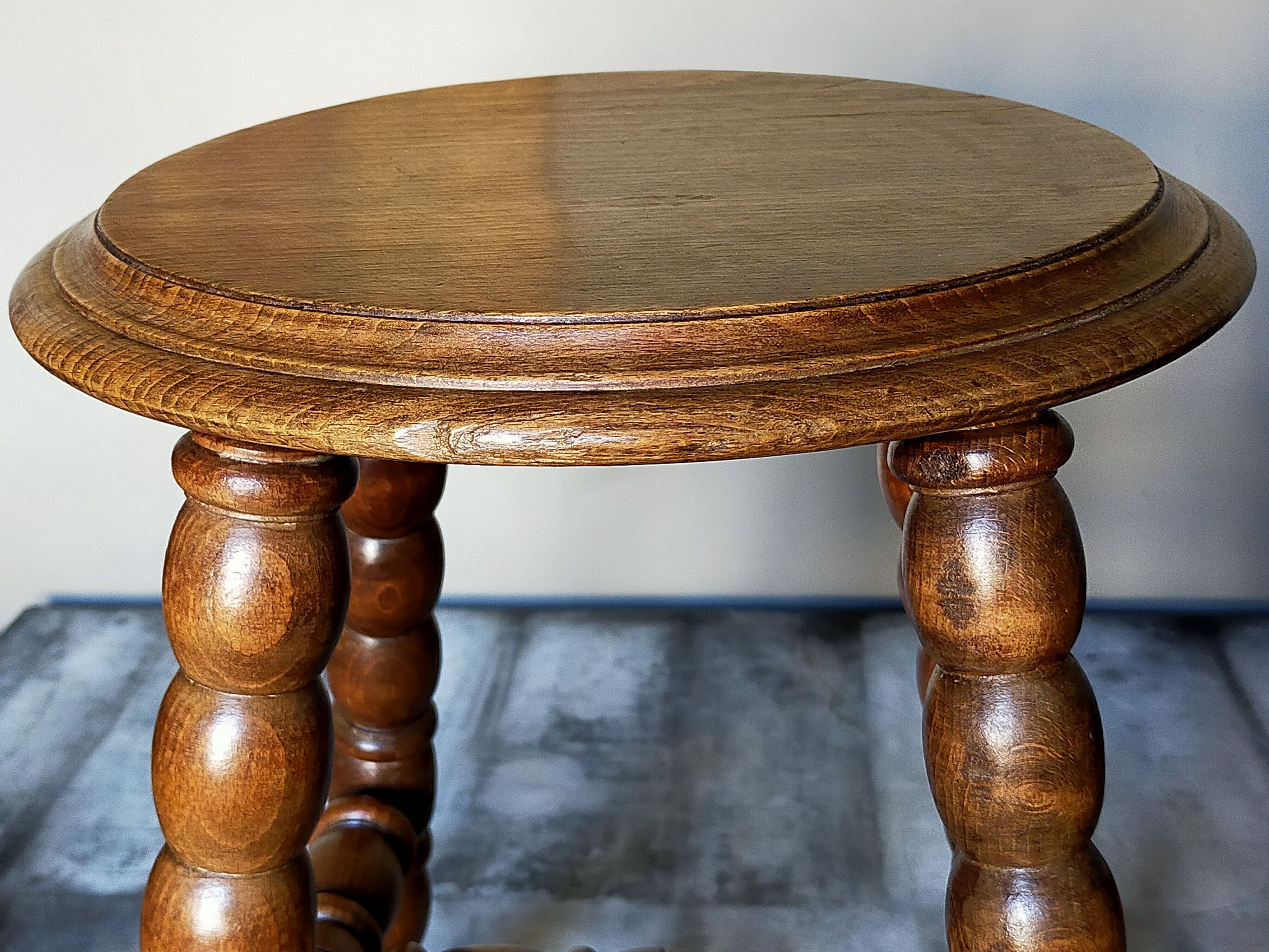 Vintage turned solid wooden stool