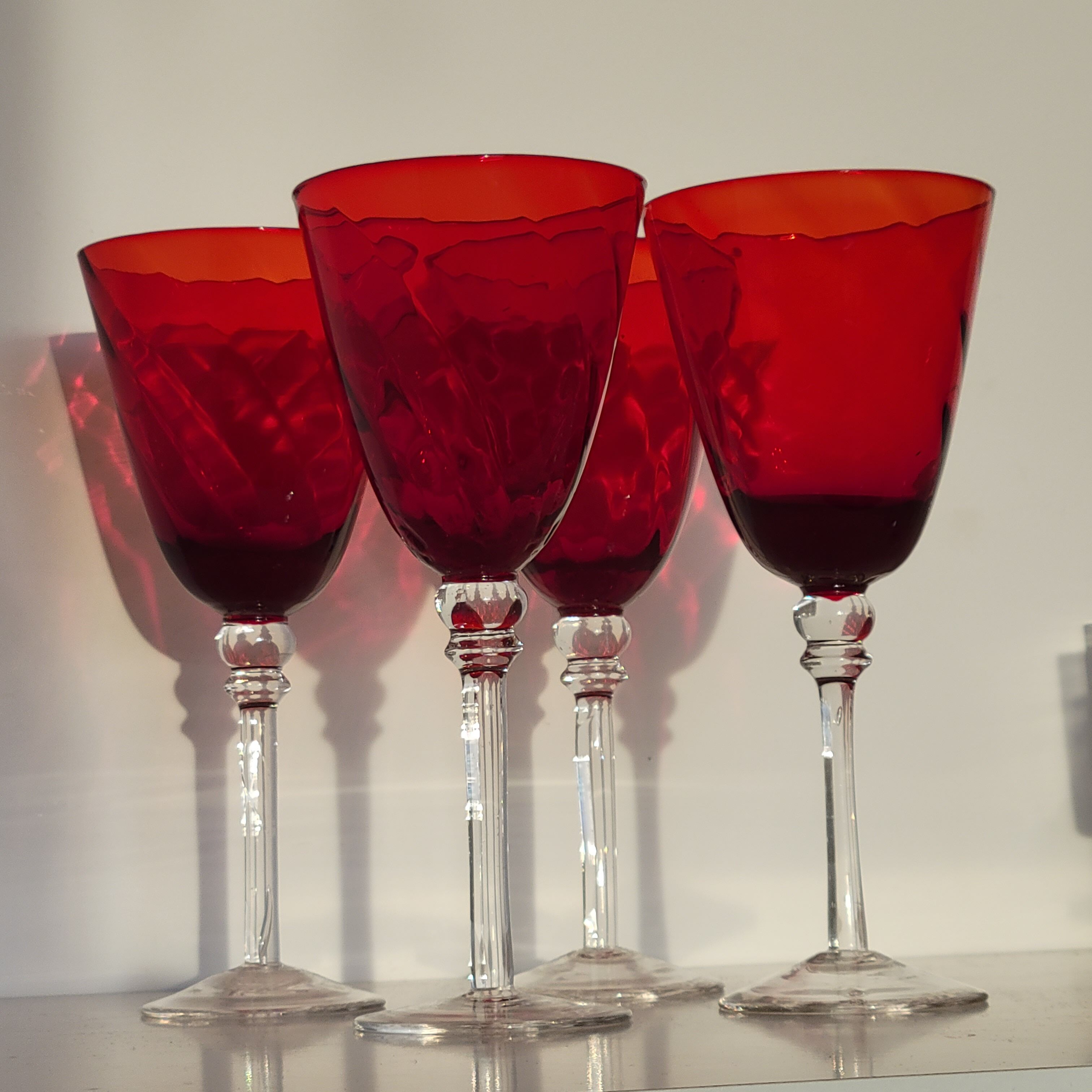 4 large red blown glass stemmed glasses 320 ml
