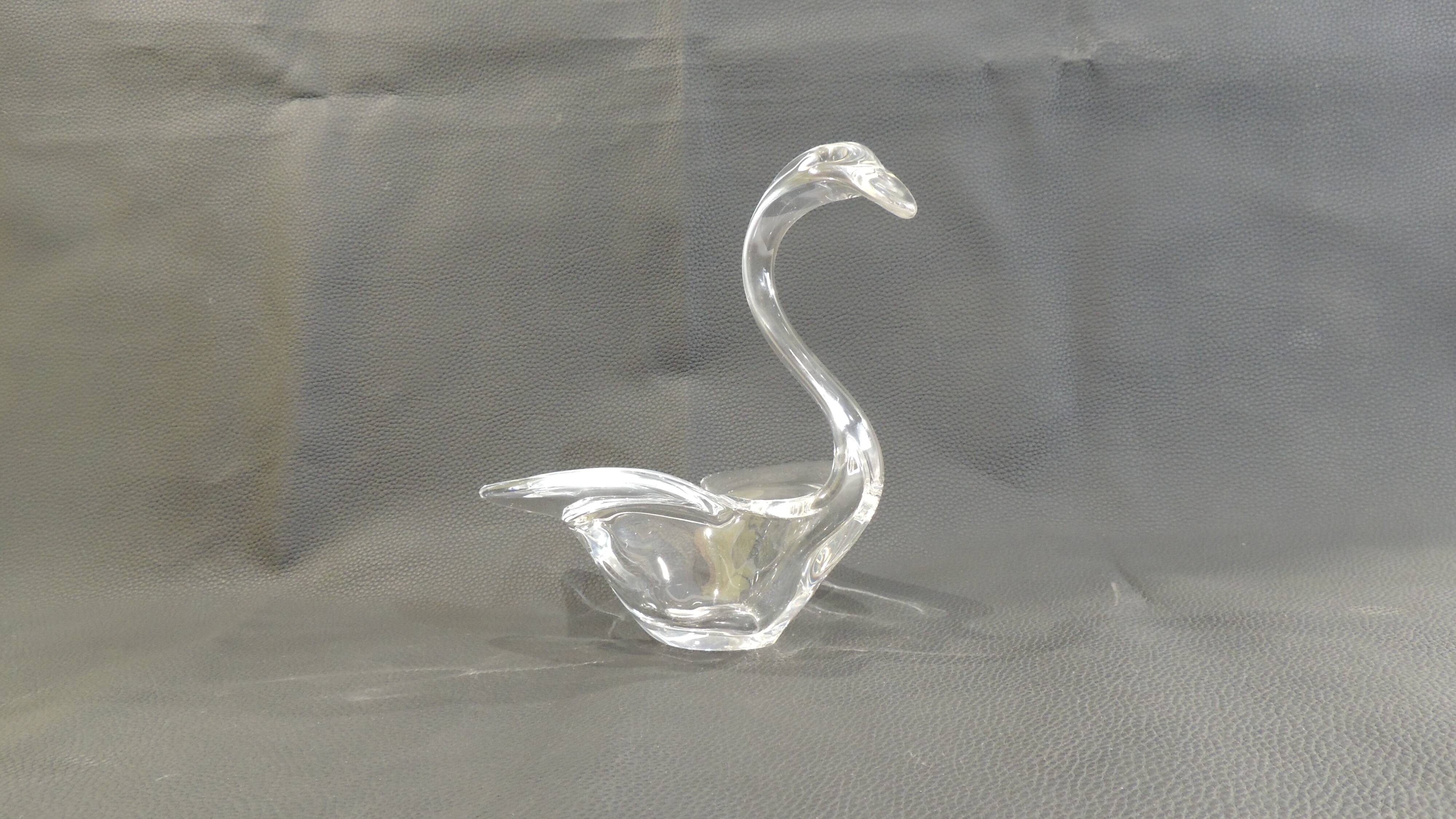 Swan Trinket Crystal Glass Art Vannes-Le-Chatel /Vintage 1960
