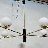 Lustre 5 feux en opaline blanche et métal, années 60