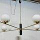 Lampadario con sfere opaline bianche, anni '60
