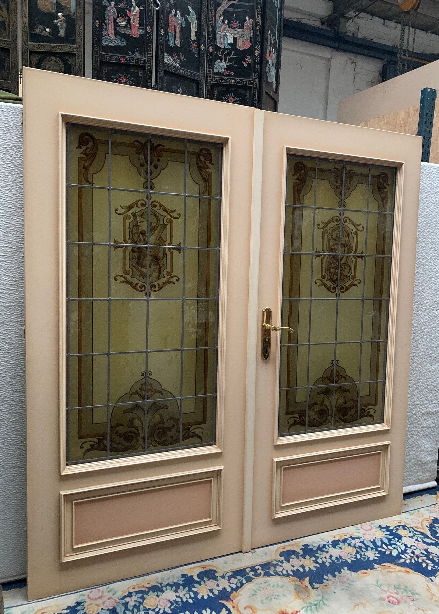 Wooden doors with stained glass