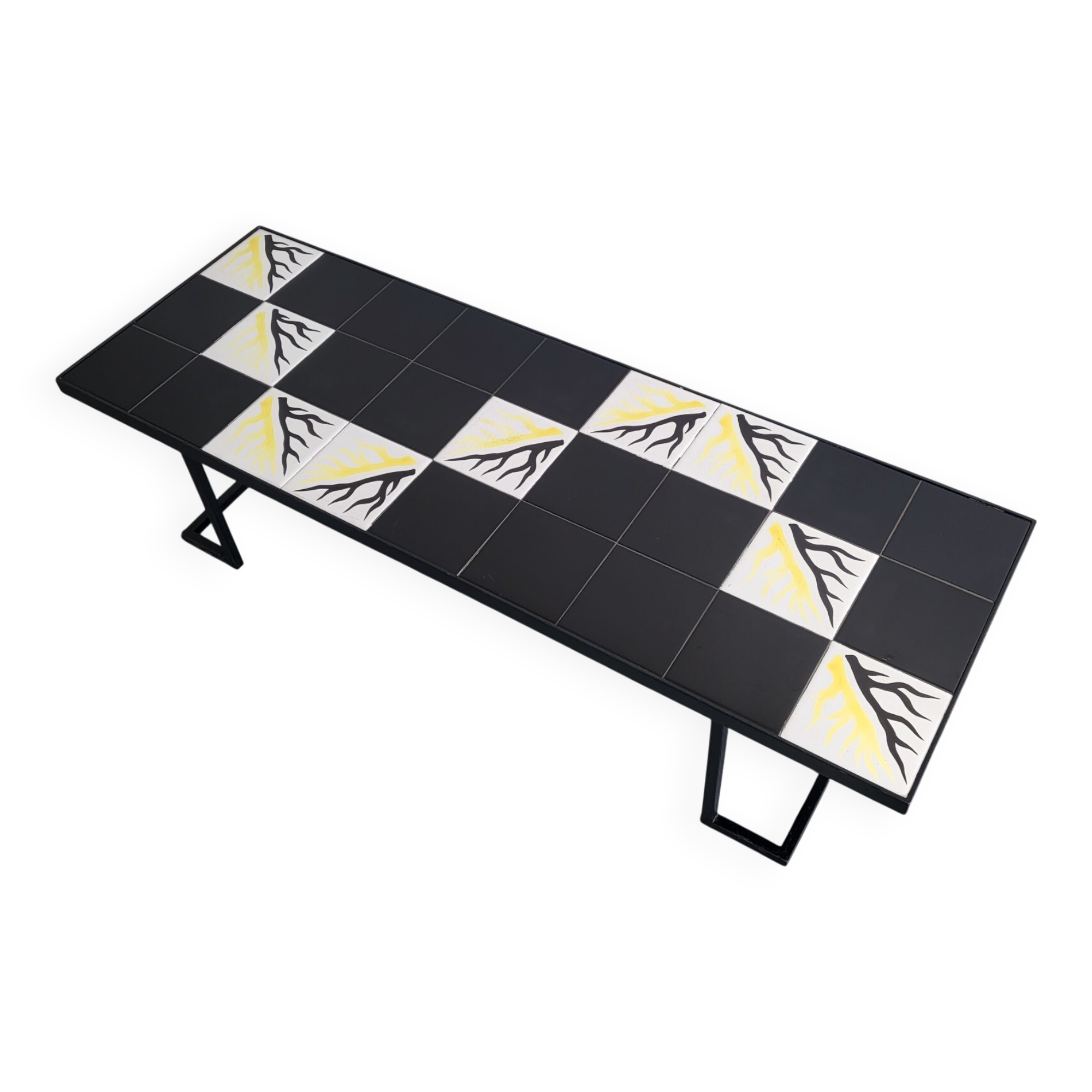 Importante table basse vintage 1950 ceramique & acier 50s 1950s vallauris