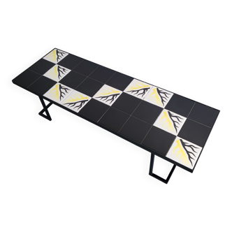 Importante table basse vintage 1950 ceramique & acier 50s 1950s vallauris