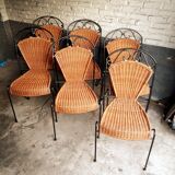 6 chaises rotin fer forgé vintage
