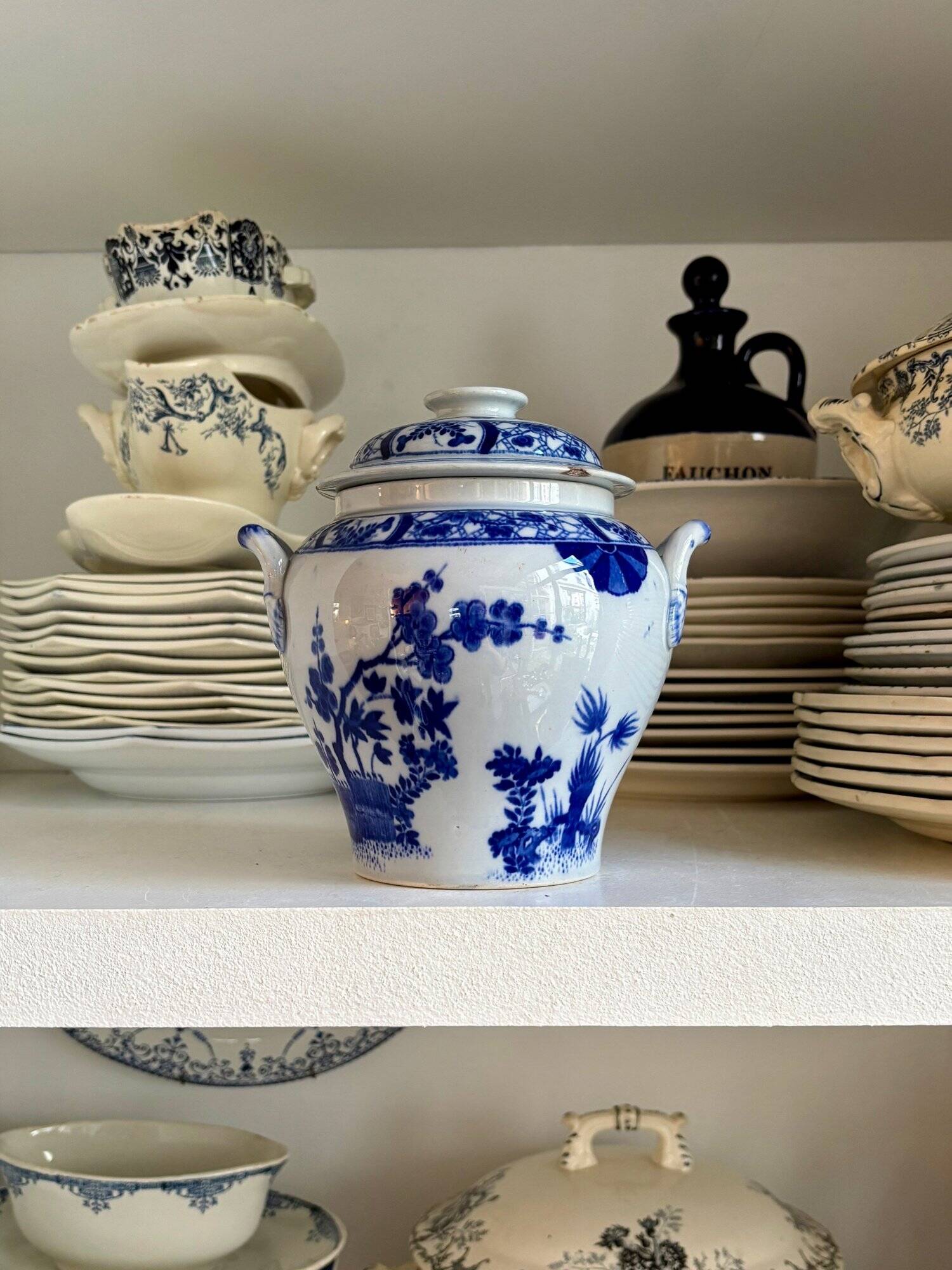 Creil and Montereau sugar pot in blue earthenware, "Japan" service circa 1895