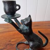 2 bronze cat candlesticks