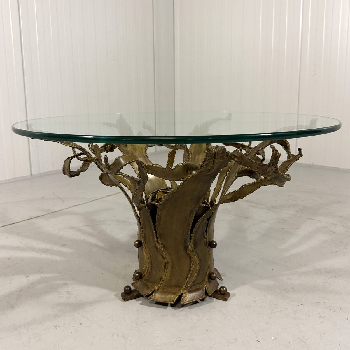 Illuminated brutalist coffee table dark brass 1960’s