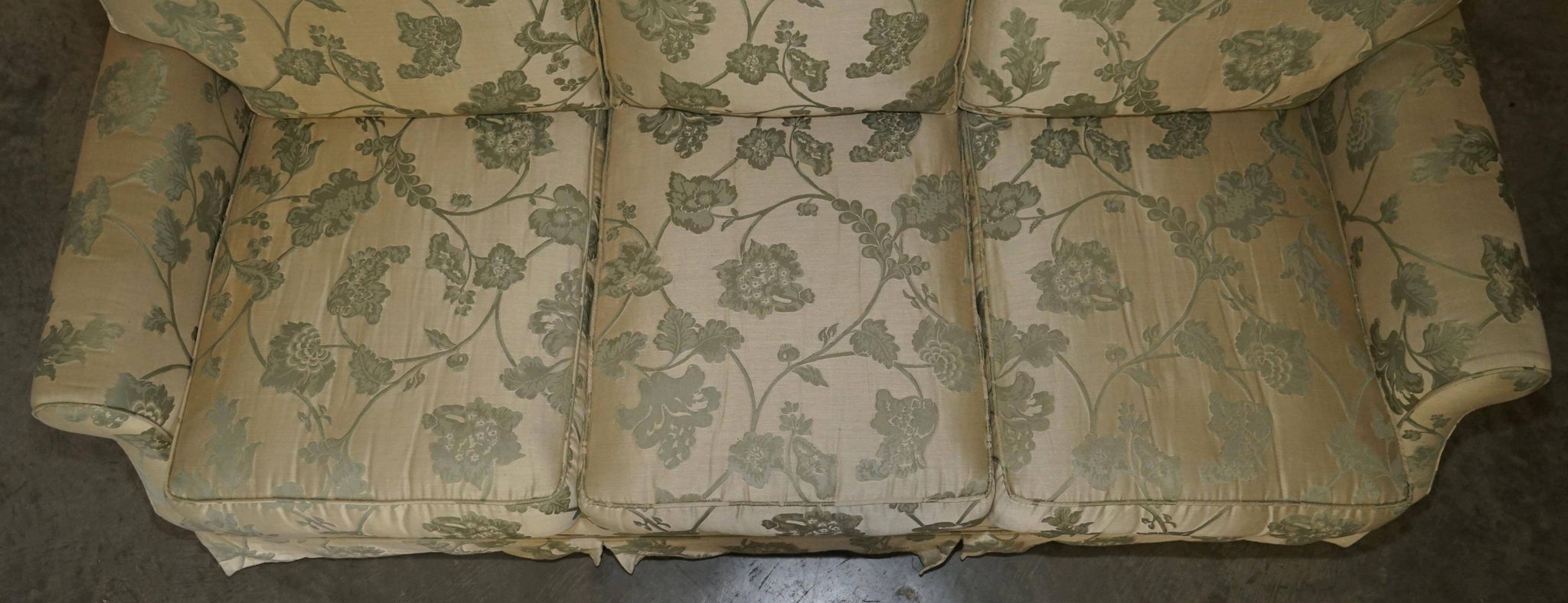 Pair of Howard & Son's style sofas in floral patterned silk blend.