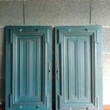 Pair Old Patinated Door Blue Aubusson Wooden Door Deco
