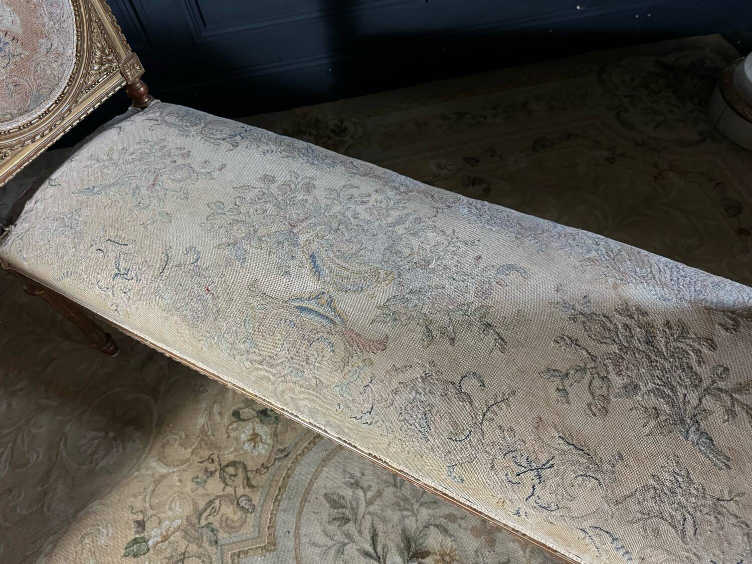 Important Napoleon III Period Bench in Gilded and Carved Wood in Louis XVI Style - 19th Century