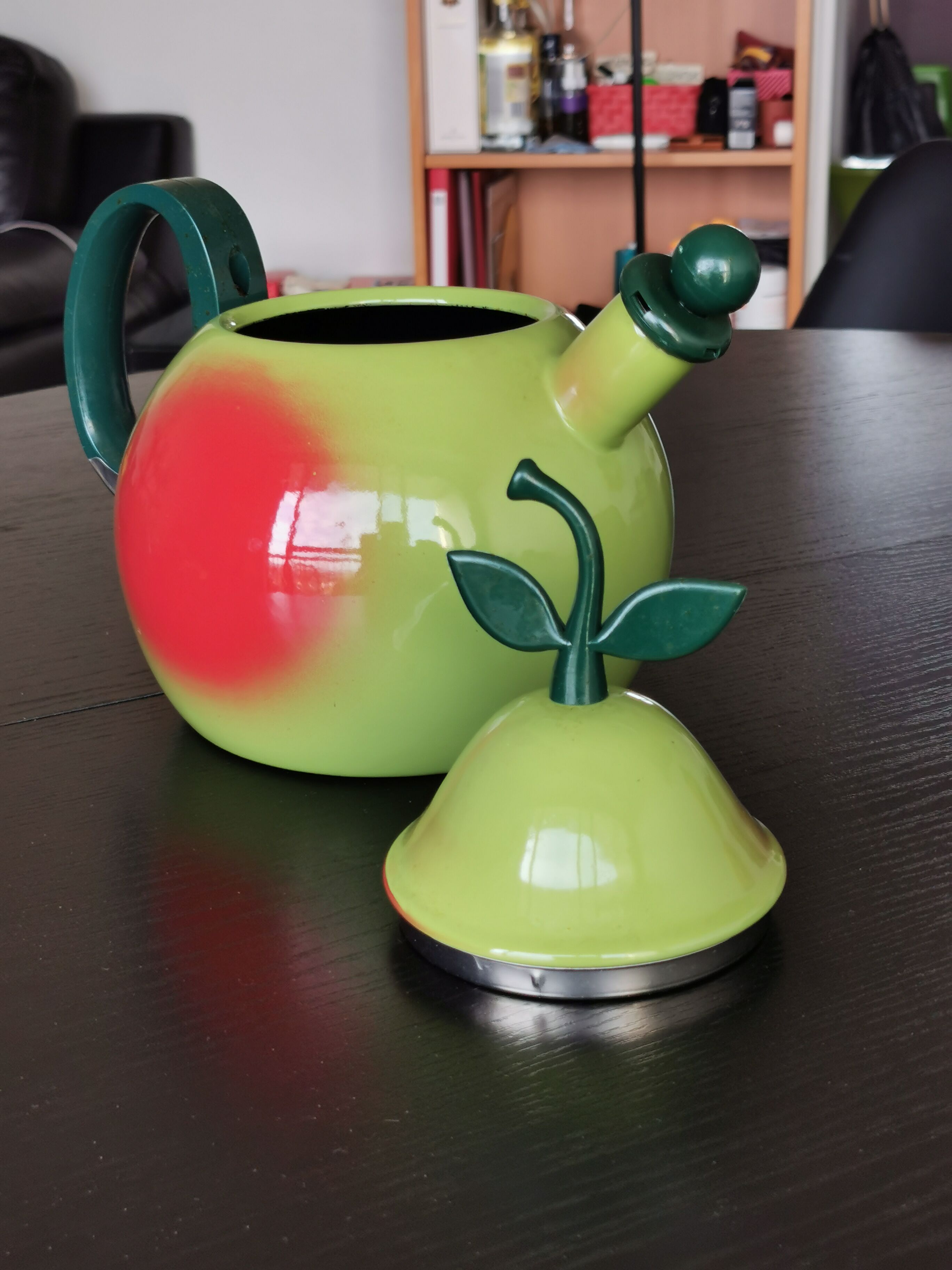 Vintage Copco enamel pear-shaped whistling kettle