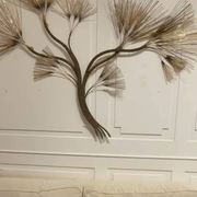 Large brass wall clock with needles in mid-century modern style, brutalist style, Curtis Jeré.